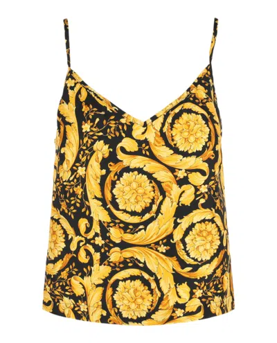 Versace Barocco Print Silk Camisole In Yellow
