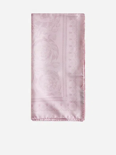 Versace Printed Silk Twill Scarf In Pale Pink