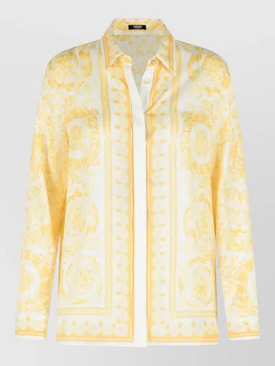 Versace Barocco Silk Shirt Baroque Pattern In Yellow