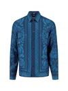 Versace Informal Shirt Silk Twill Fabric Barocco 92 Print Shirts Blue In Blue