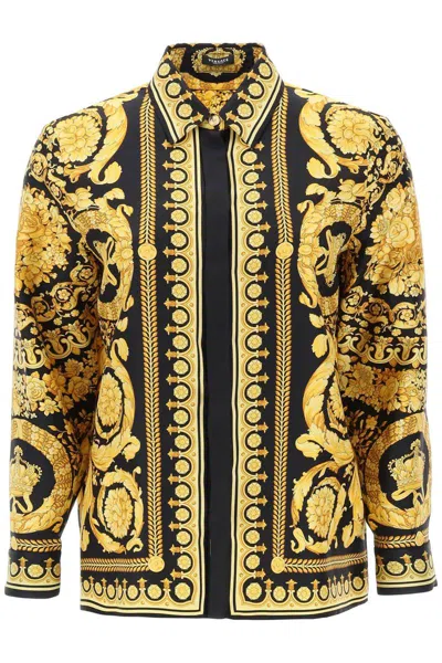 Versace Barocco Silk Shirt In Gold