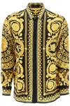 Versace Barocco Print Long-sleeved Silk Shirt In Gold