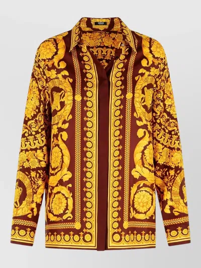 Versace Barocco Silk Shirt Gold Pattern In Multi