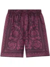 Versace Barocco Silk Shorts In Pink