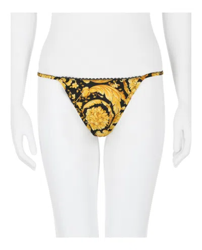 Versace Barocco Silk Thong In Yellow