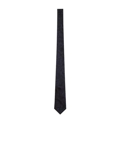 Versace Barocco Silk Tie In Black