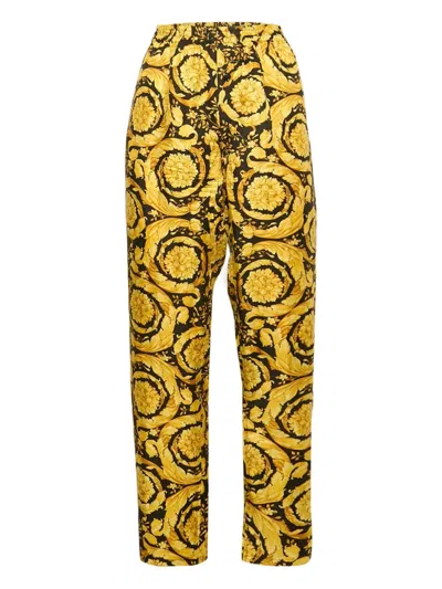 Pre-owned Versace Barocco Silk Trousers In Yellow