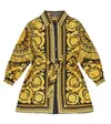 Versace Baroque Print Silk Dress In Nero+oro