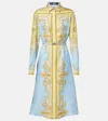 Versace Medusa-buckle Printed Midi Dress In Blue
