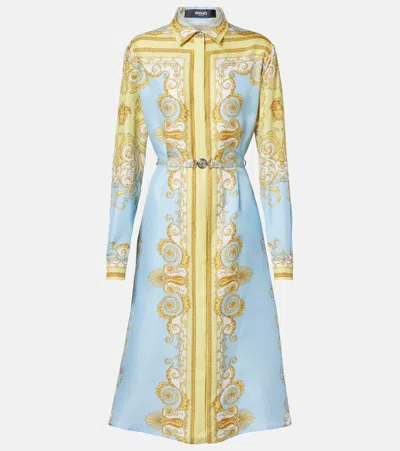 Versace Medusa-buckle Printed Midi Dress In Blue