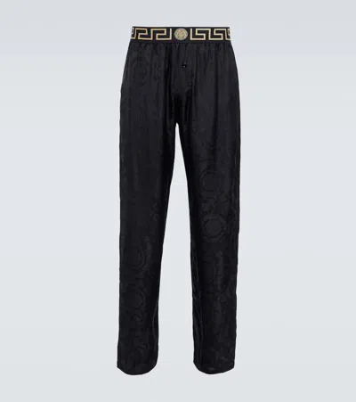 Versace Barocco Silk Twill Pajama Bottoms In Black  