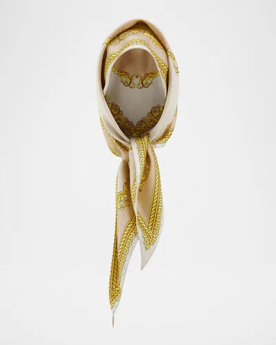 Versace Barocco Silk Twill Scarf In Bone Ivory