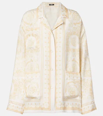 Versace Barocco Silk Twill Shirt In Neutral