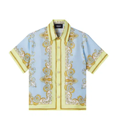 Versace Kids' Barocco Silk Twill Shirt In Yellow
