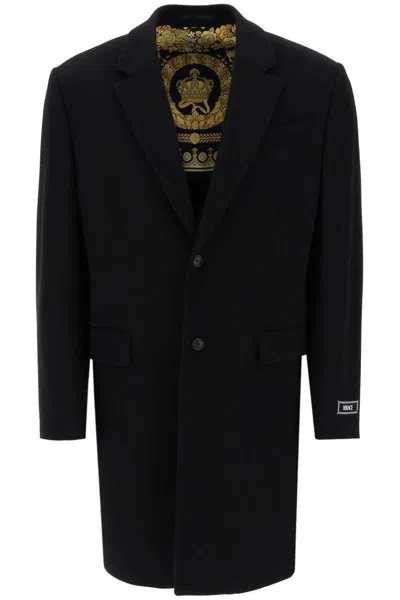 Versace Barocco Single-breasted Coat In Black