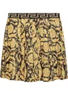 Versace Barocco Print Pleated Twill Skirt In Black
