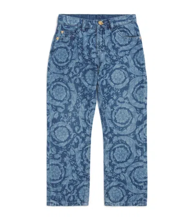 Versace Kids' Barocco Slim Jeans In Blue