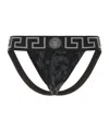 Versace Barocco-print Cotton Jockstrap In Black