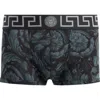 Versace Black Boxer Briefs With Barocco Print In Stretch Cotton Manb In Black Grey