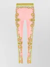 Versace Barocco Stretch Leggings Slim Cut Waistband In Pink