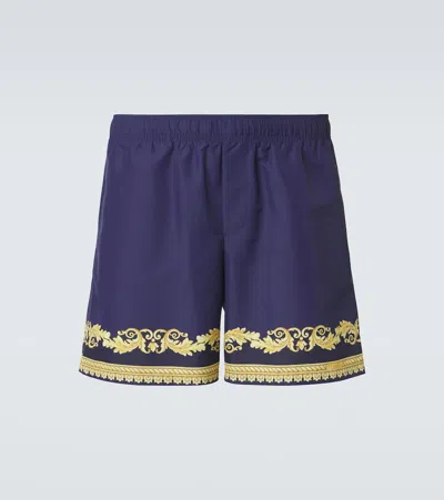 Versace Swim Shorts Nylon Golfo Recycled New Barocco Print In Blue