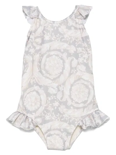 Versace Babies' Barocco Swimsuit In Neutrals
