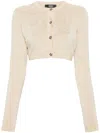 Versace Barocco Texture Cropped Cardigan In Beige
