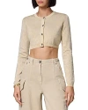 Versace Barocco Lurex Crop Knit Cardigan In Light Sand