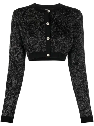 Versace `barocco Texture` Knit Cropped Cardigan