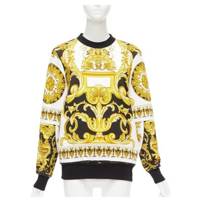 Pre-owned Versace Barocco Tribute Black Gold Print Cotton Oversized Crew Sweater It38 Xs