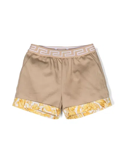 Versace Babies' Barocco-trim Cotton Shorts In Brown