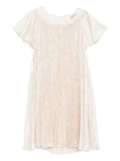 Versace Kids' Barocco Twill Dress In Metallic