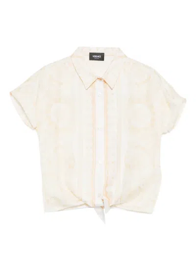 Versace Kids' Barocco Twill Shirt In Neutral