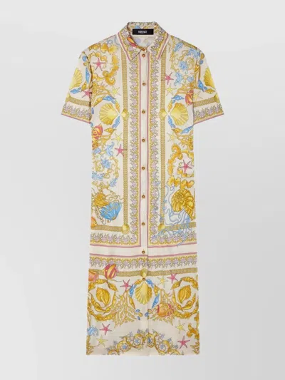 Versace Barocco Underwater Midi Shirt Dress In Neutral