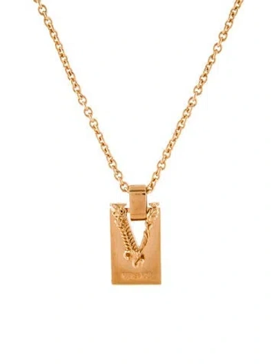 Pre-owned Versace Barocco V Pendant Necklace, 22" In Multi