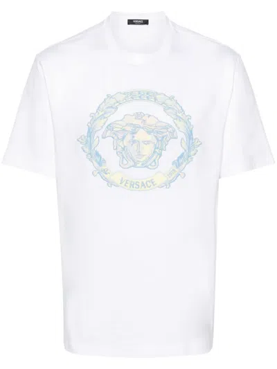 Versace Medusa Head-embroidered Cotton T-shirt In White