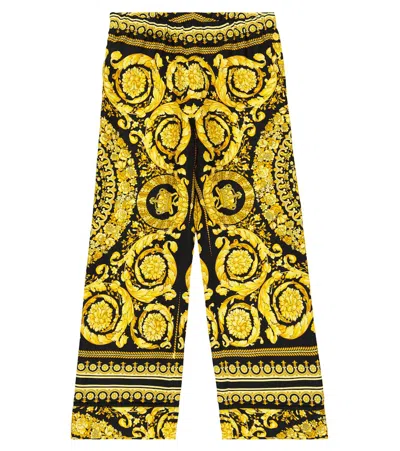 Versace Kids Black & Gold Silk Barocco Lounge Pants