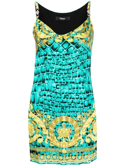 Versace Green Baroccodile Medusa '95 Minidress