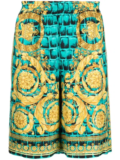 VERSACE BAROCCODILE-PRINT SILK SHORTS
