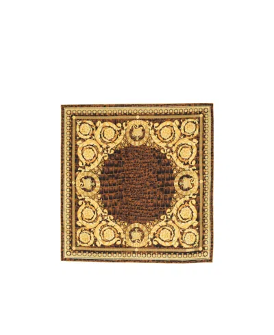 Versace Baroccodile-print Silk Square Scarf In Brown