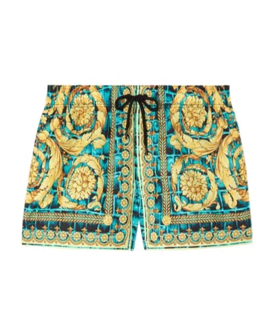 Versace Baroccodile Printed Beach Shorts In Multicolor