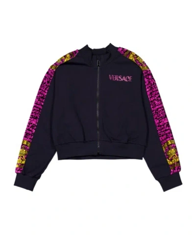 Versace Baroccodile-print Logo-embellished Cardigan In Blue