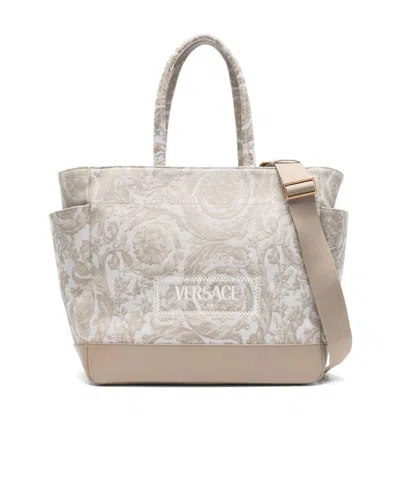 Versace Baroccoflage Jacquard Mother-to-baby Bag In Nude