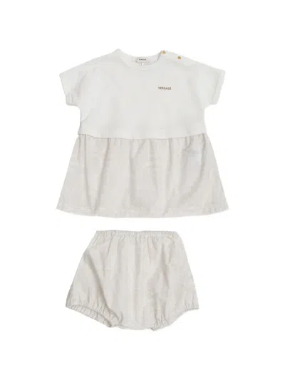 Versace Babies' Barocco-print Dress Set In White