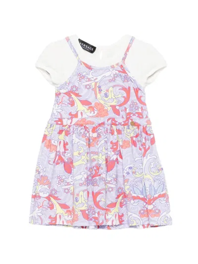 Versace Babies' Barocco-print Layered-effect Dress In Purple