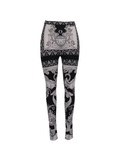 Pre-owned Versace Barocco-print Leggings In Black