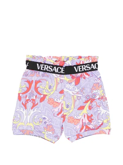 Versace Babies' Barocco-print Logo-waistband Shorts In Purple