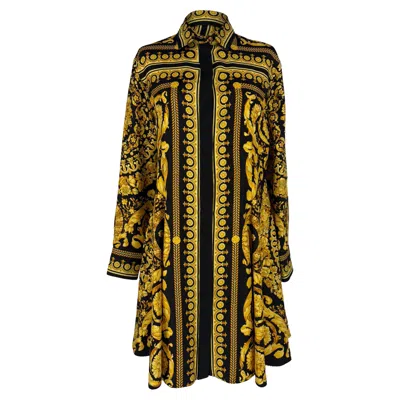 Pre-owned Versace Barocco-print Mini Shirt Dress In Multicolor Silk