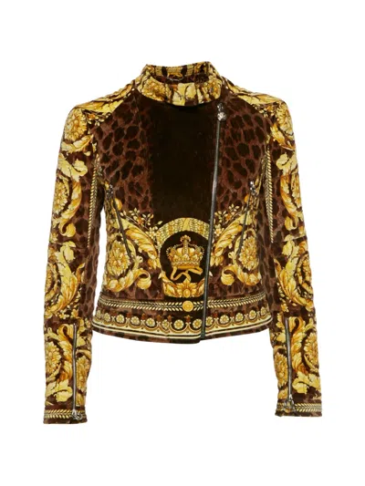 Pre-owned Versace Barocco-print Quilted Jacket In Brown