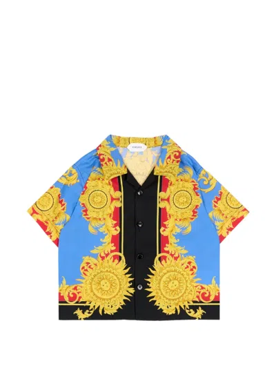 Versace Babies' Barocco-print Short-sleeve Shirt In Multi